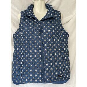 Lands End Puffer Vest Women's Small 6-8 Blue Paisley Pattern Quilted Insulated